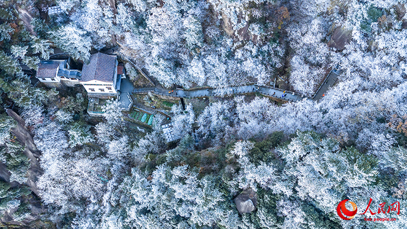 Туристер Аньхой өлкесі Чичжоу қаласы Цзюхуашань тауындағы қырауды тамашалады