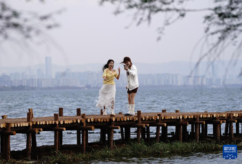 Көктем құшағындағы Дяньчи көлі туристерді өзіне тартты